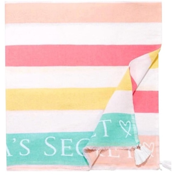 NEW VICTORIA'S SECRET STRIPE LOGO COTTON BLANKET - Picture 2 of 4